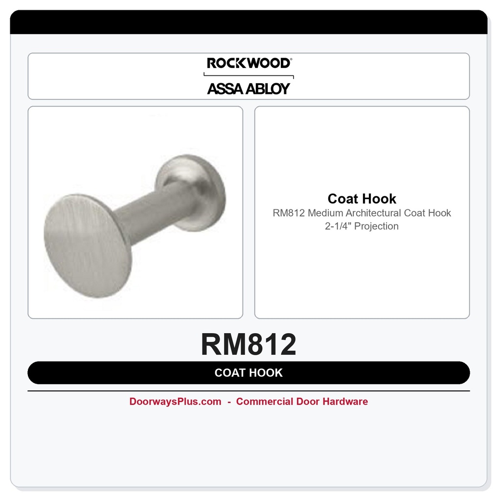 Rockwood RM812 Medium Architectural Coat Hook – 2-1/4" Projection