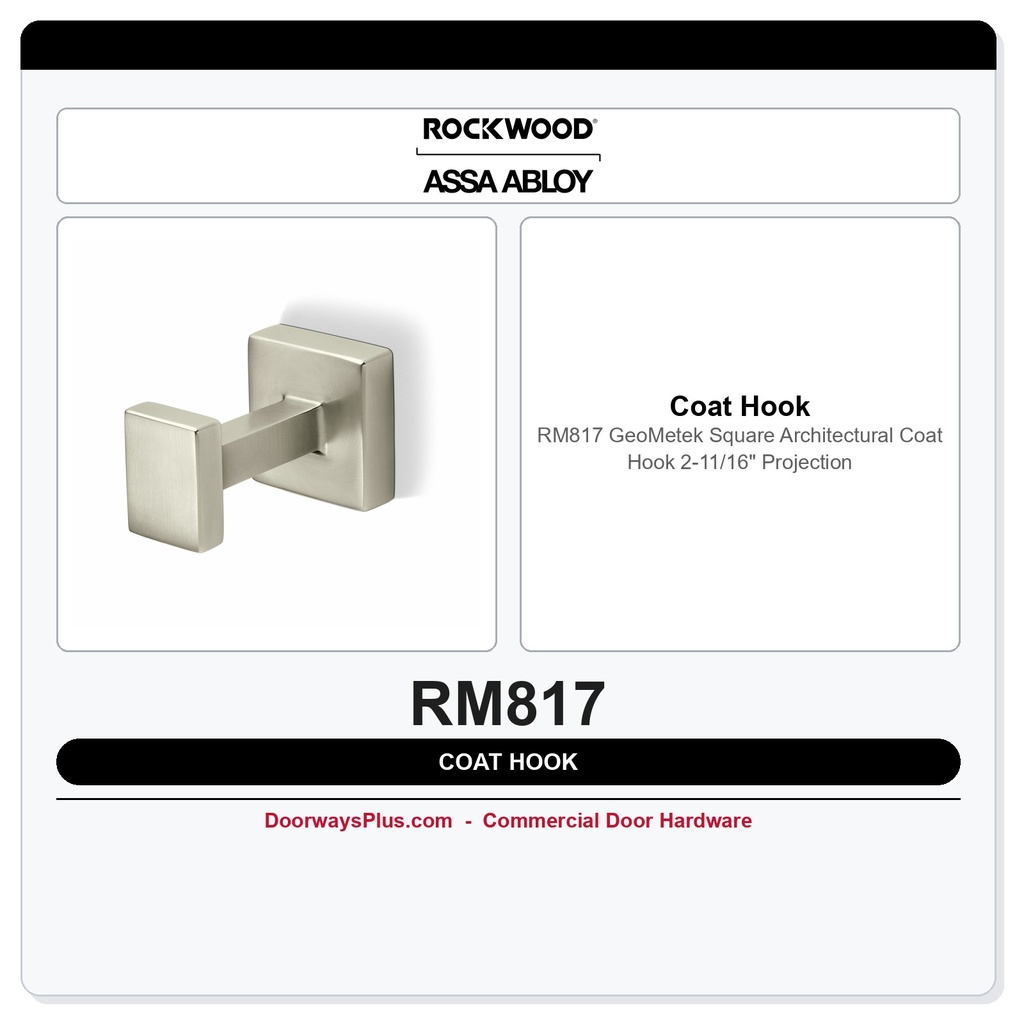 Rockwood RM817 GeoMetek Square Architectural Coat Hook – 2-11/16" Projection