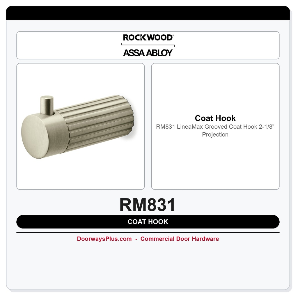 Rockwood RM831 LineaMax Grooved Coat Hook | 2-1/8" Projection