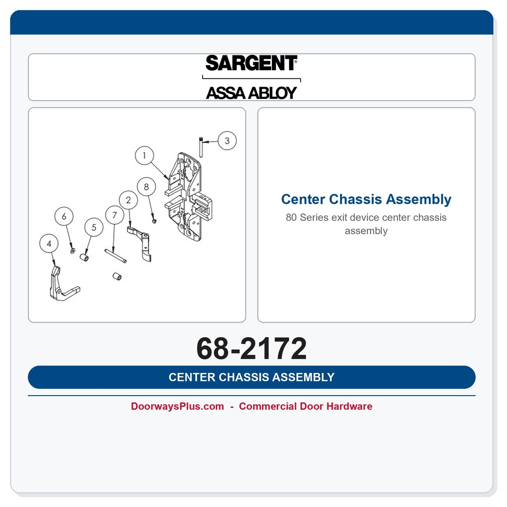 Sargent 68-2172 Center Chassis Assembly | 12-8900 Series CVR | LHR Fire Rated
