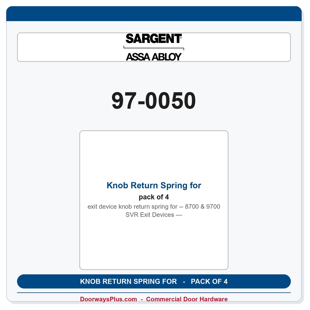 Sargent 97-0050 Knob Return Spring for 8700 & 9700 SVR Exit Devices — Pack of 4