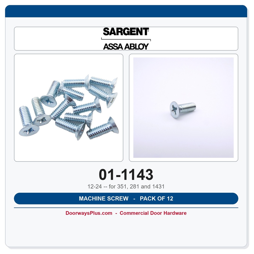 Sargent 01-1143 Machine Screw for Door Closers – 12-24 Thread, 12-Pack