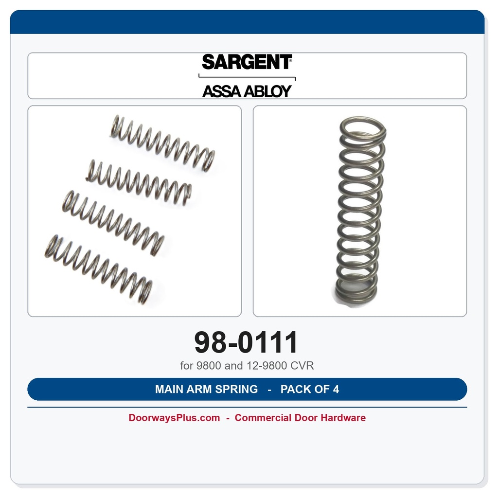 Sargent 98-0111 Main Arm Spring – 9800 & 12-9800 CVR Exit Device Parts (4-Pack)