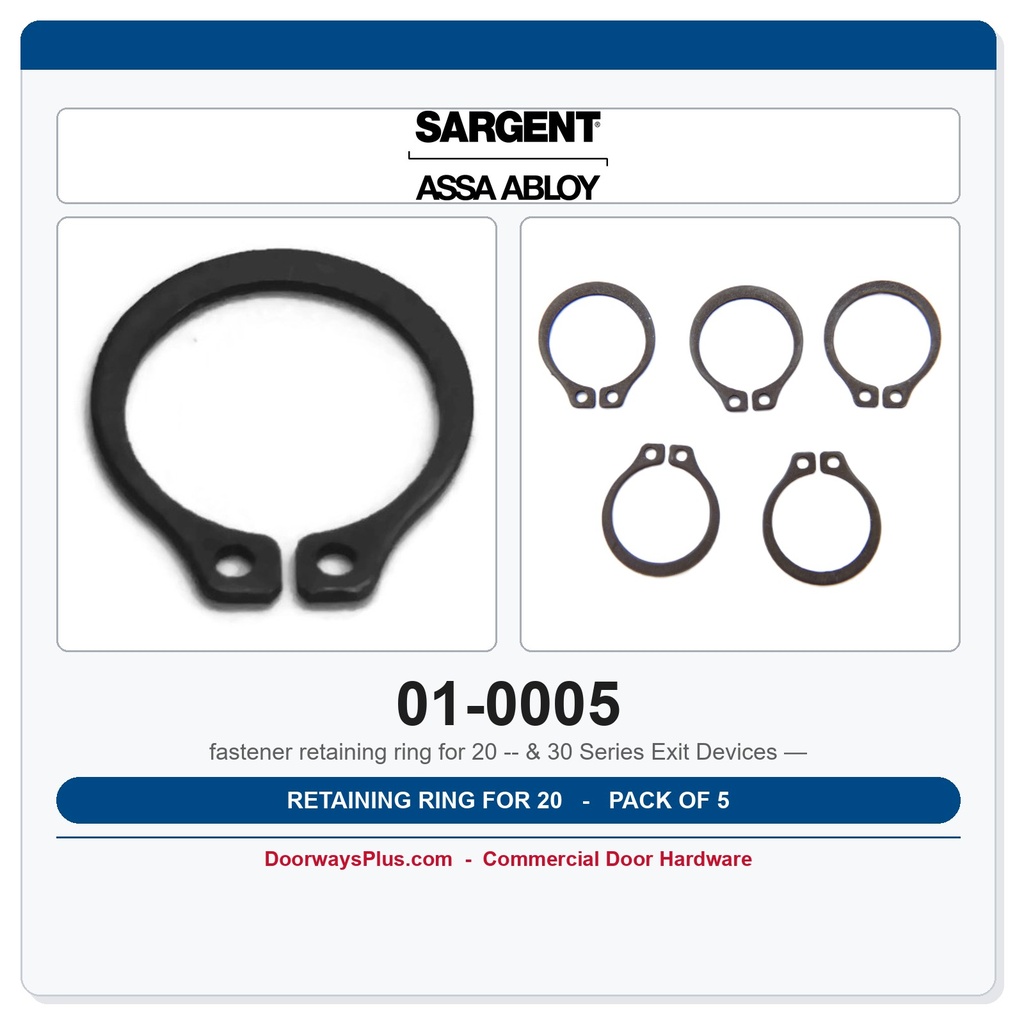Sargent 01-0005 Retaining Ring for 20 & 30 Series Exit Devices — Pack of 5