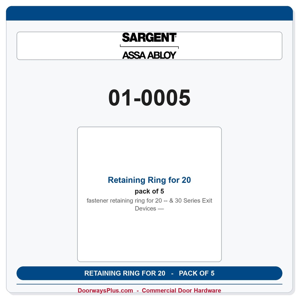 Sargent 01-0005 Retaining Ring for 20 & 30 Series Exit Devices — Pack of 5