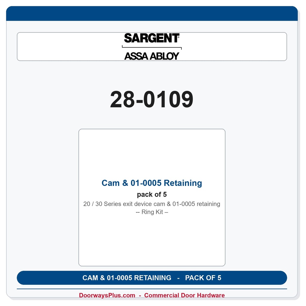 Sargent 28-0109 Cam & 01-0005 Retaining Ring Kit – Pack of 5 | 20 & 30 Series Exit Device Repair Parts