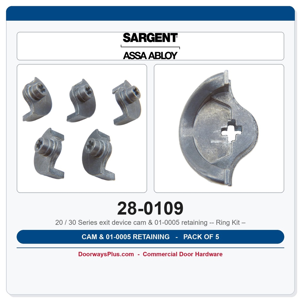 Sargent 28-0109 Cam & 01-0005 Retaining Ring Kit – Pack of 5 | 20 & 30 Series Exit Device Repair Parts