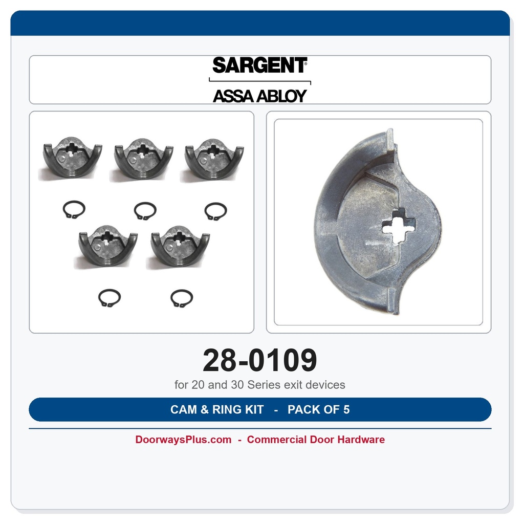 Sargent 28-0109 Cam & 01-0005 Retaining Ring Kit – Pack of 5 | 20 & 30 Series Exit Device Repair Parts