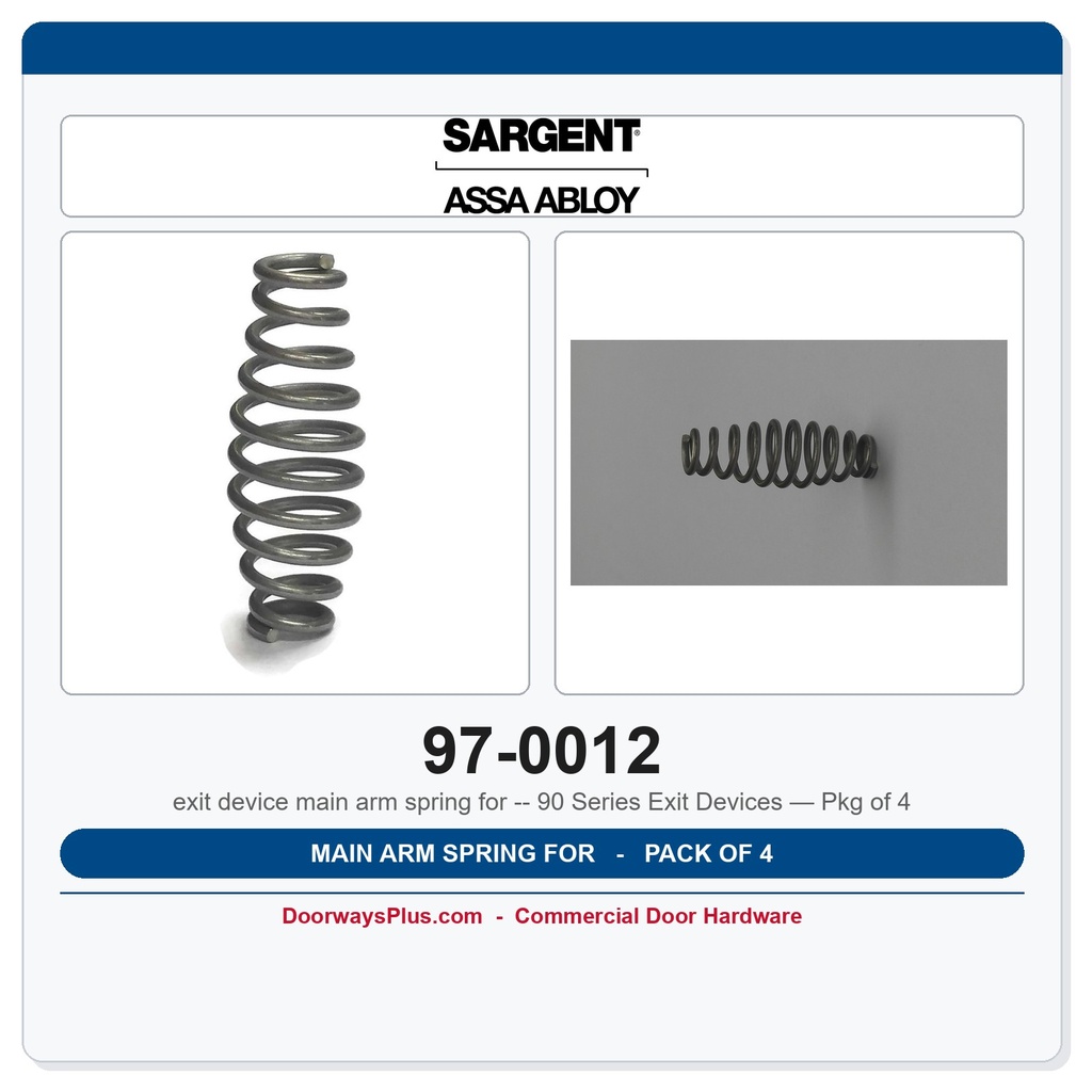 Sargent 97-0012 Main Arm Spring for 90 Series Exit Devices — Pkg of 4