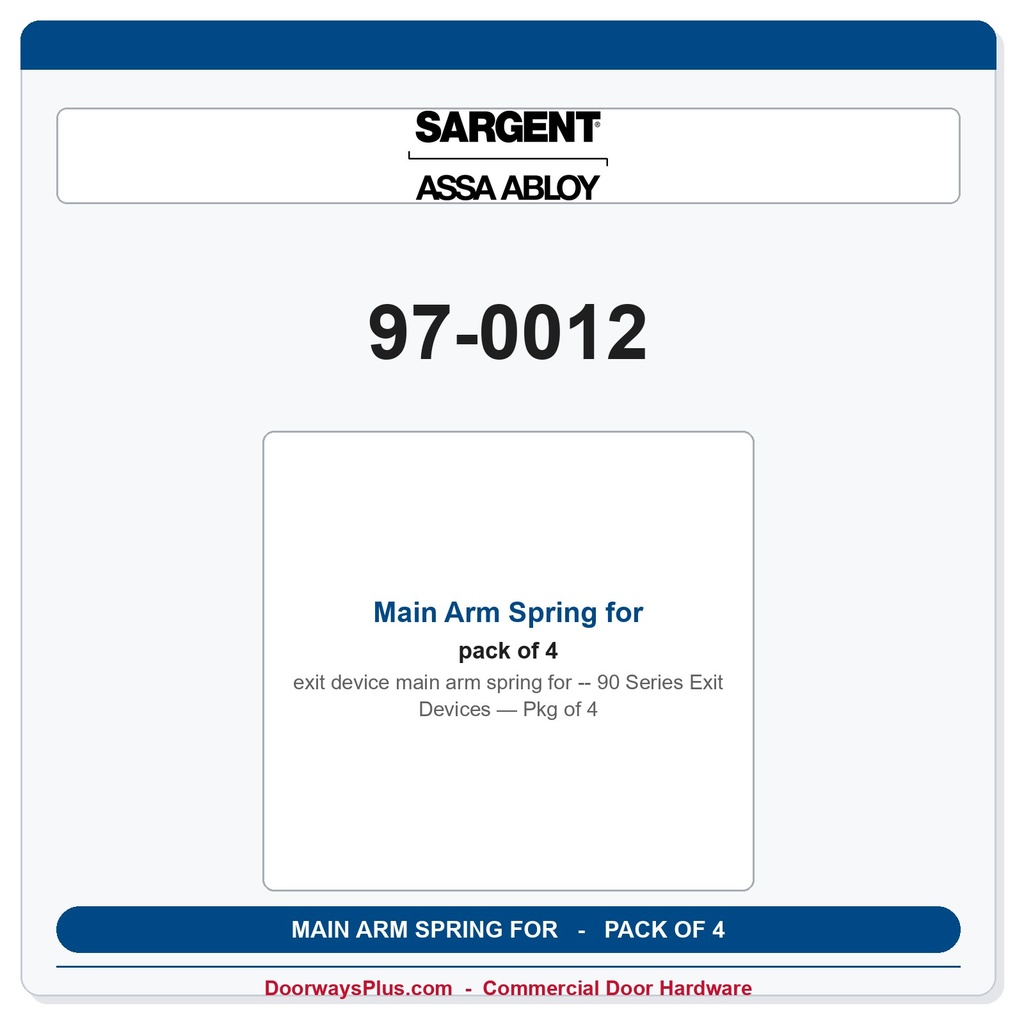 Sargent 97-0012 Main Arm Spring for 90 Series Exit Devices — Pkg of 4