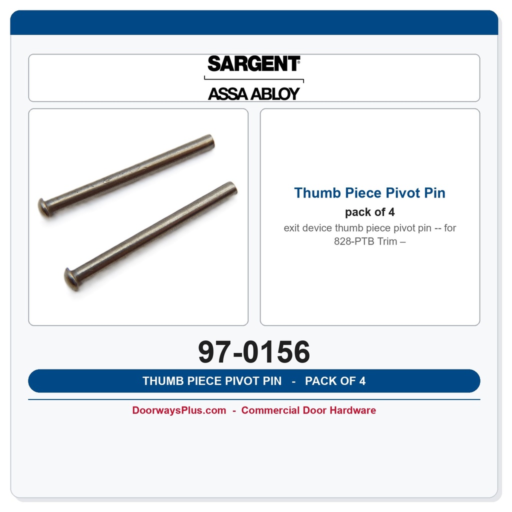 Sargent 97-0156 Thumb Piece Pivot Pin for 828-PTB Trim – Pack of 4