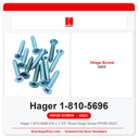 Hager 1-810-5696 #12 x 1-1/4" Wood Hinge Screw FPHW US2C | Pkg of 12 or 100