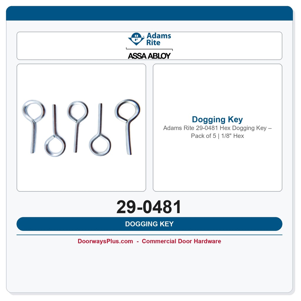 Adams Rite 29-0481 Hex Dogging Key – Pack of 5 | 1/8" Hex