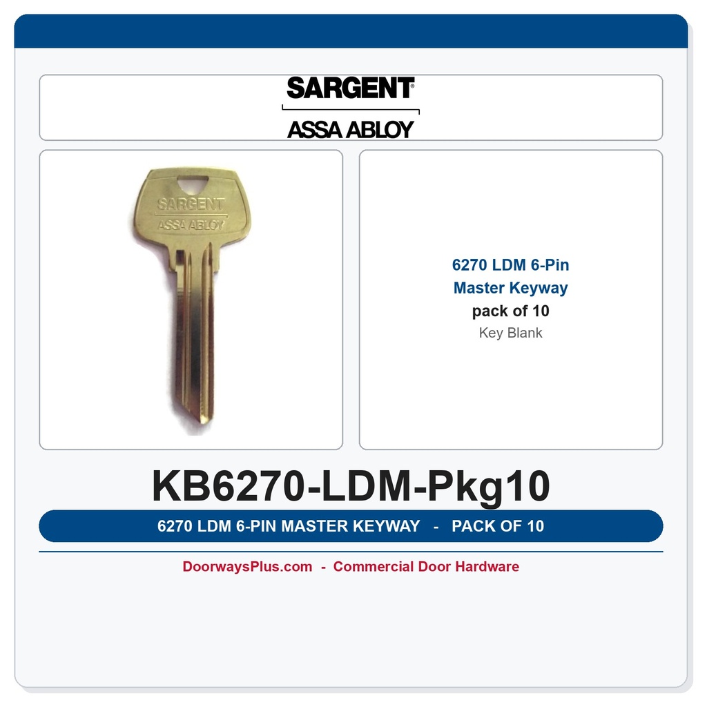 Sargent 6270 LDM 6-Pin Master Keyway Key Blank, Pack of 10