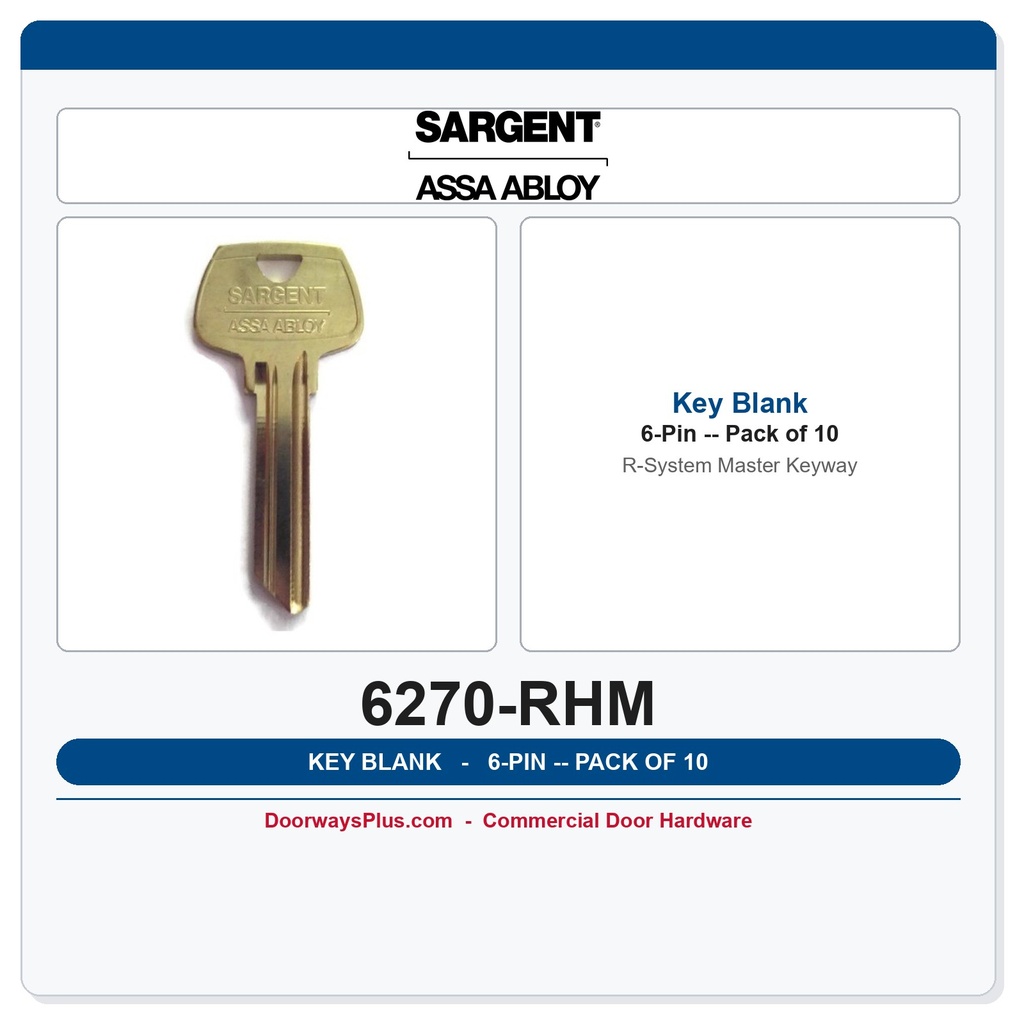 Sargent 6270RHM 6-Pin Key Blank, R System Master Section – Pack of 10