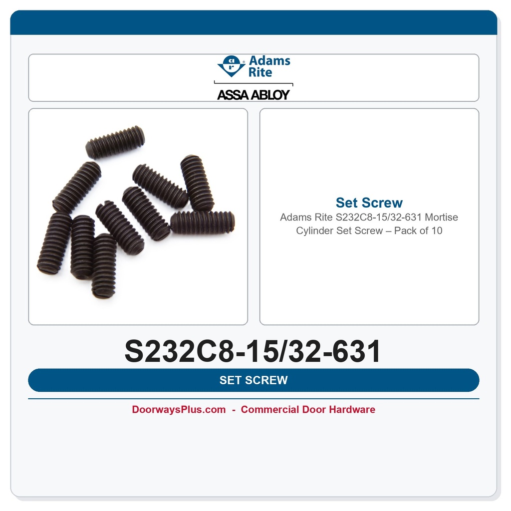 Adams Rite S232C8-15/32-631 Mortise Cylinder Set Screw – Pack of 10