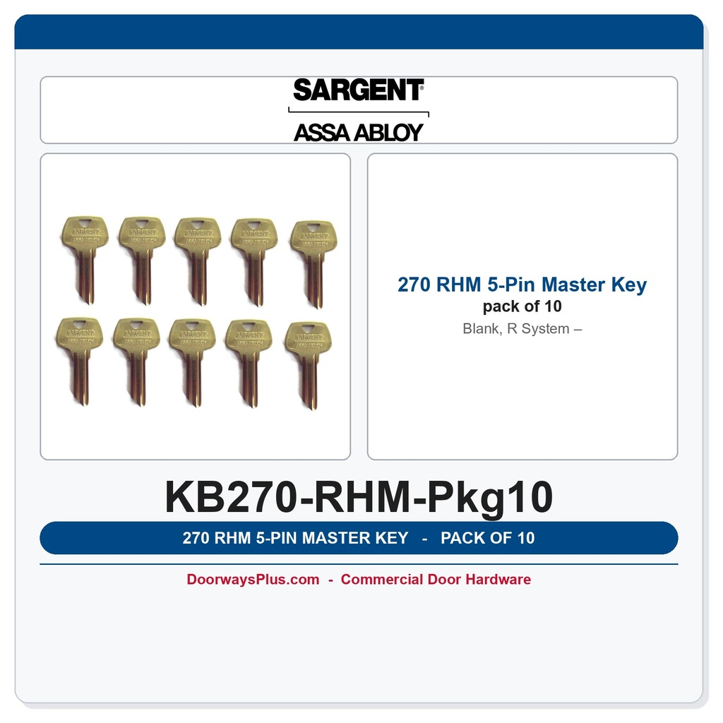 Sargent 270 RHM 5-Pin Master Key Blank, R System – Pack of 10