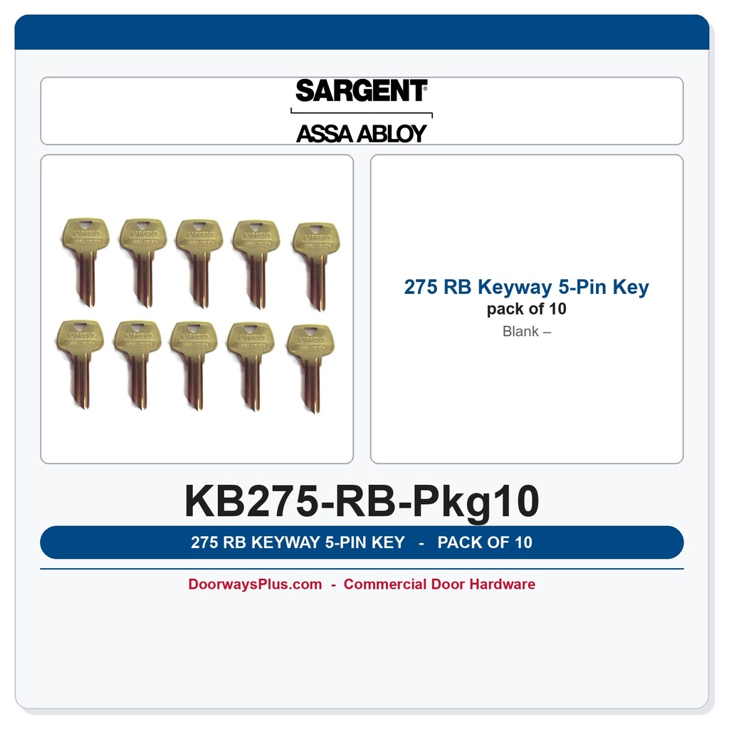 Sargent 275 RB Keyway 5-Pin Key Blank – Pack of 10 | Nickel Silver