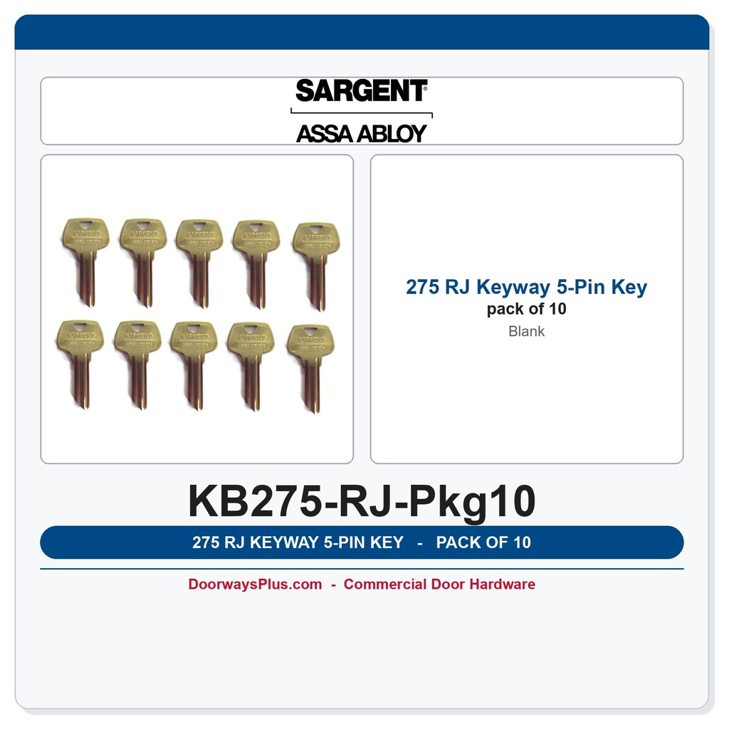 Sargent 275 RJ Keyway 5-Pin Key Blank | Nickel Silver | Pack of 10