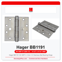 Hager BB1191 SH NRP 4-1/2x4-1/2 Stainless Ball Bearing Hinge | Safety Stud & Non-Removable Pin