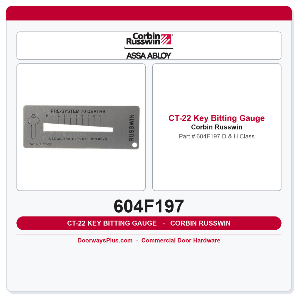 Corbin Russwin CT-22 Key Bitting Gauge | Part # 604F197 | D & H Class