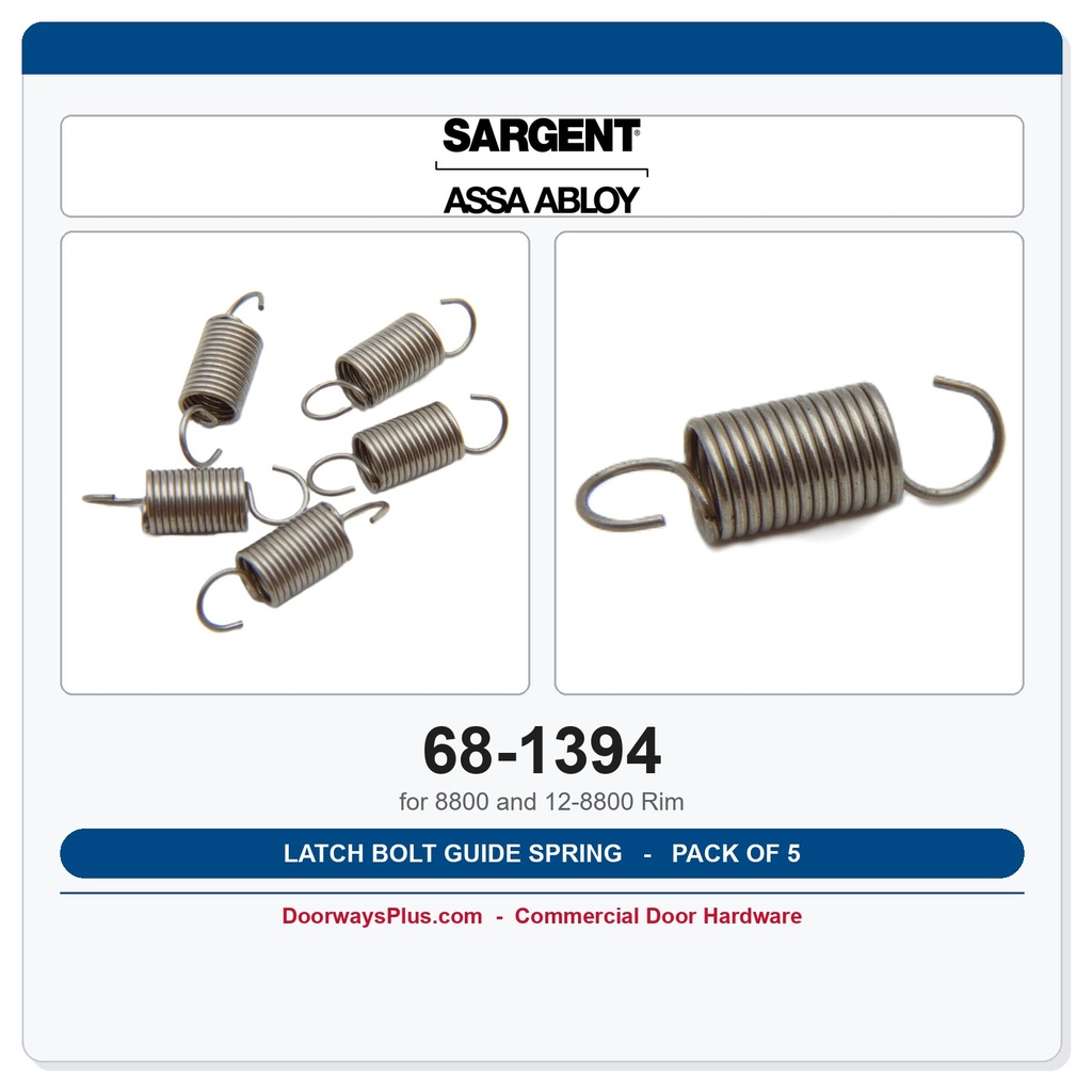 Sargent 68-1394 Guarded Latch Bolt Guide Spring – 8800 & 12-8800 Rim Exit Device – Pack of 5