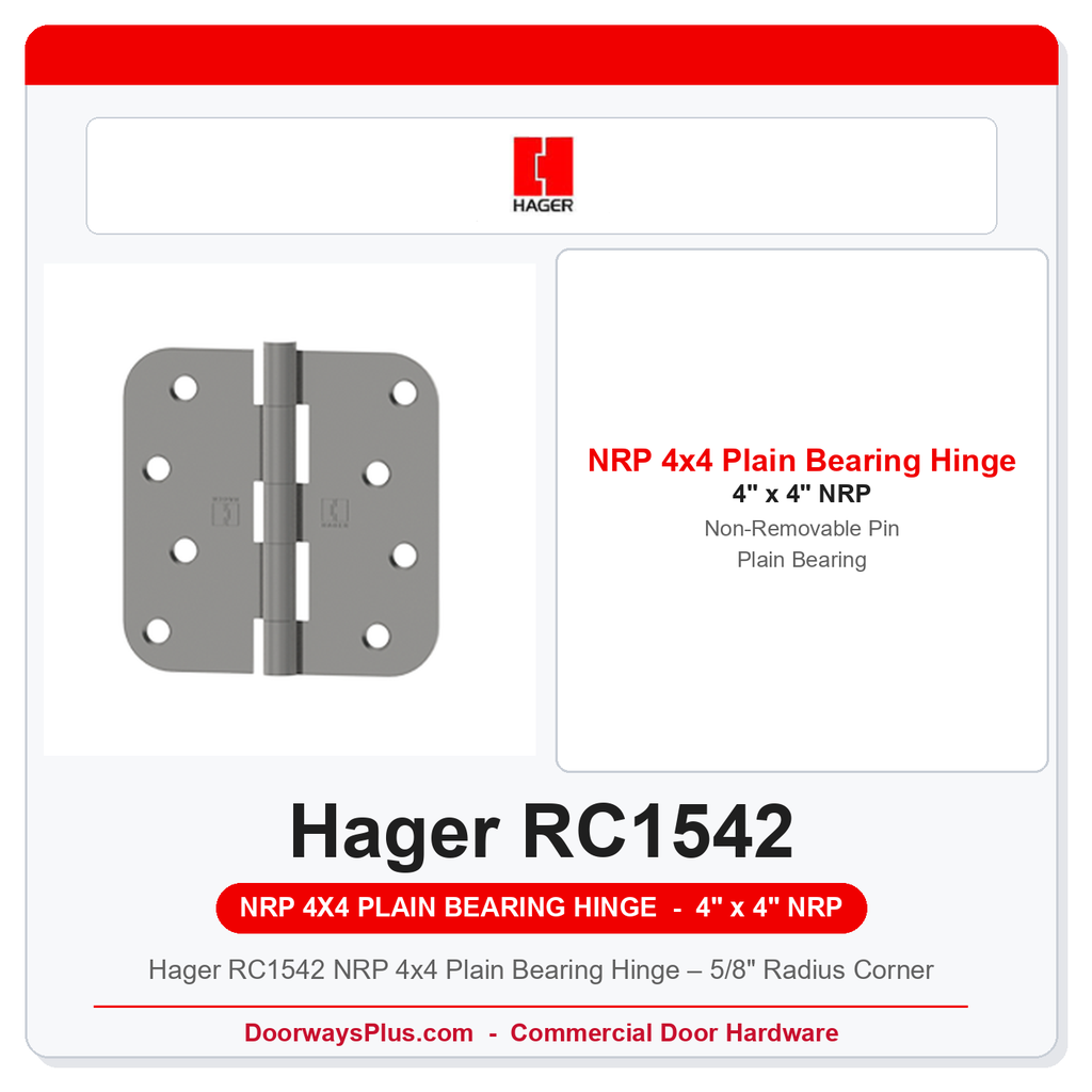 Hager RC1542 NRP 4x4 Plain Bearing Hinge – 5/8" Radius Corner