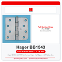 Hager BB1543 4x4 NRP Non-Ferrous Hinge – Half Square x 5/8" Radius Corner