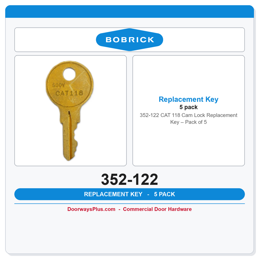 Bobrick 352-122 CAT 118 Cam Lock Replacement Key – Pack of 5