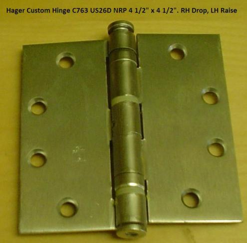 Hager BB1279 4-1/2x4-1/2 Ball Bearing Hinge NRP US26D RH Drop