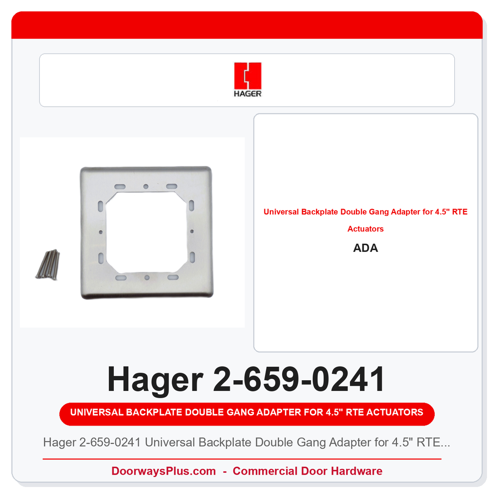 Hager 2-659-0241 Universal Backplate Double Gang Adapter for 4.5" RTE Actuators
