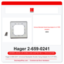Hager 2-659-0241 Universal Backplate Double Gang Adapter for 4.5" RTE Actuators