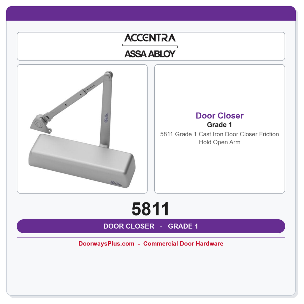Accentra 5811 Grade 1 Cast Iron Door Closer – Friction Hold Open Arm