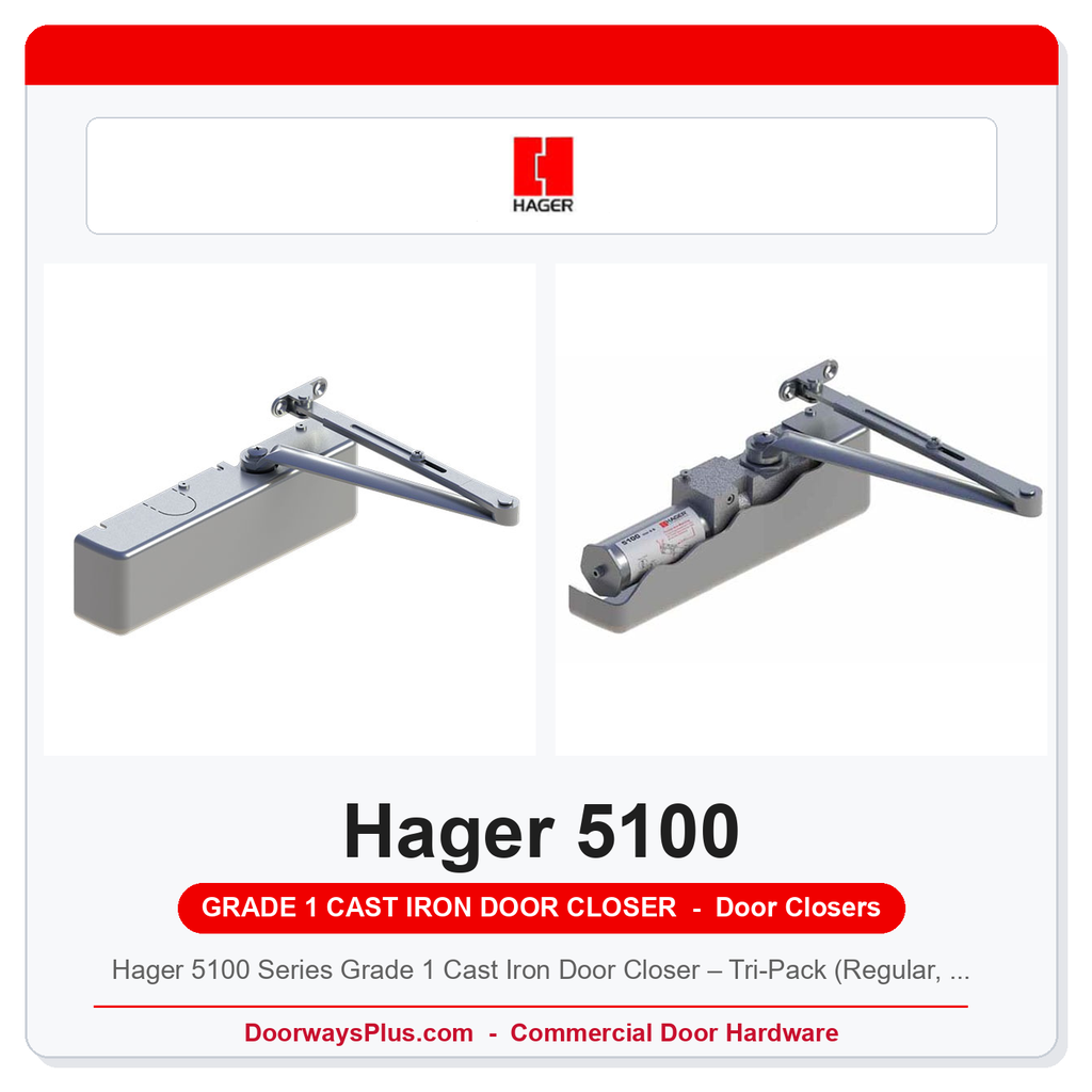 Hager 5100 Series Grade 1 Cast Iron Door Closer – Tri-Pack (Regular, Parallel, Top Jamb)