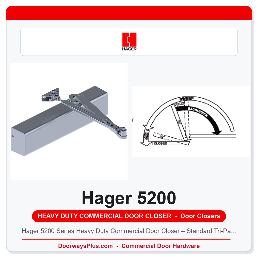 Hager 5200 Series Heavy Duty Commercial Door Closer – Standard Tri-Pack (Regular, Parallel & Top Jamb)