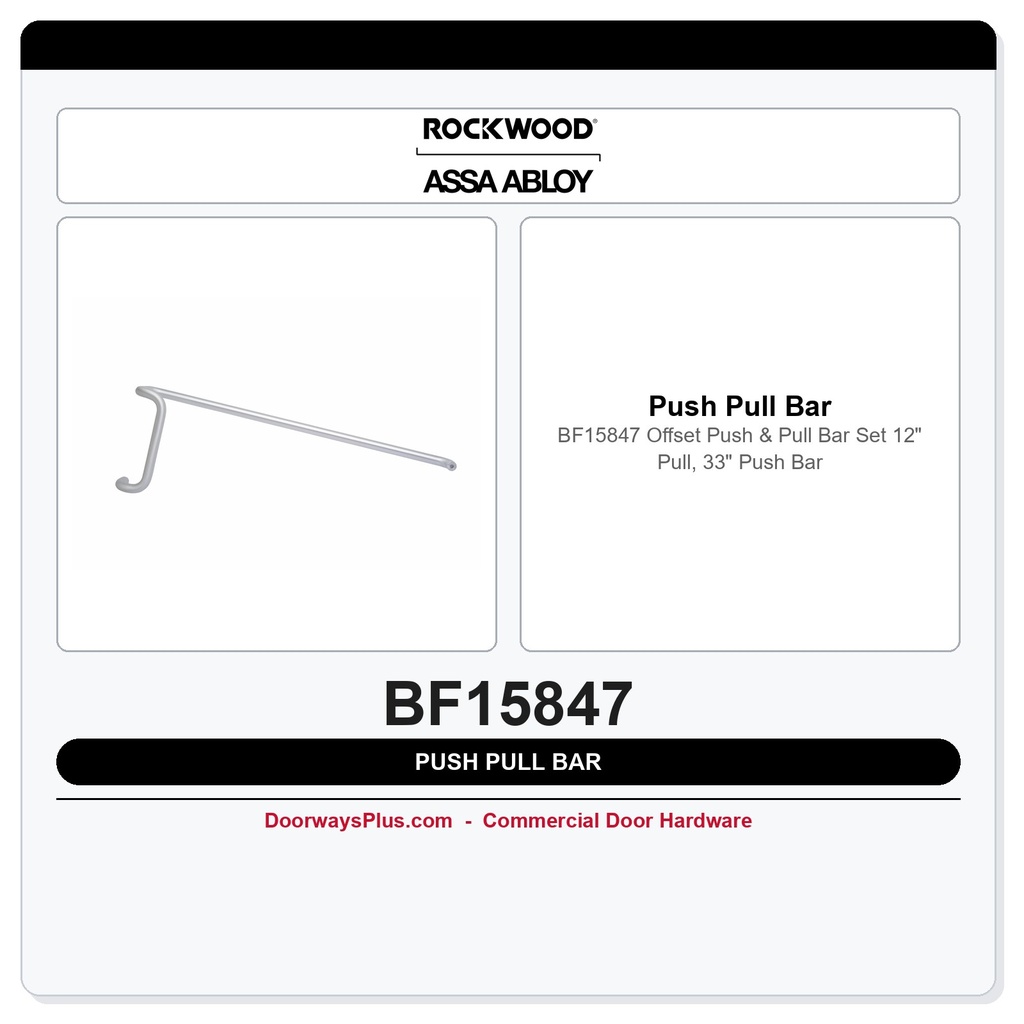 Rockwood BF15847 Offset Push & Pull Bar Set | 12" Pull, 33" Push Bar
