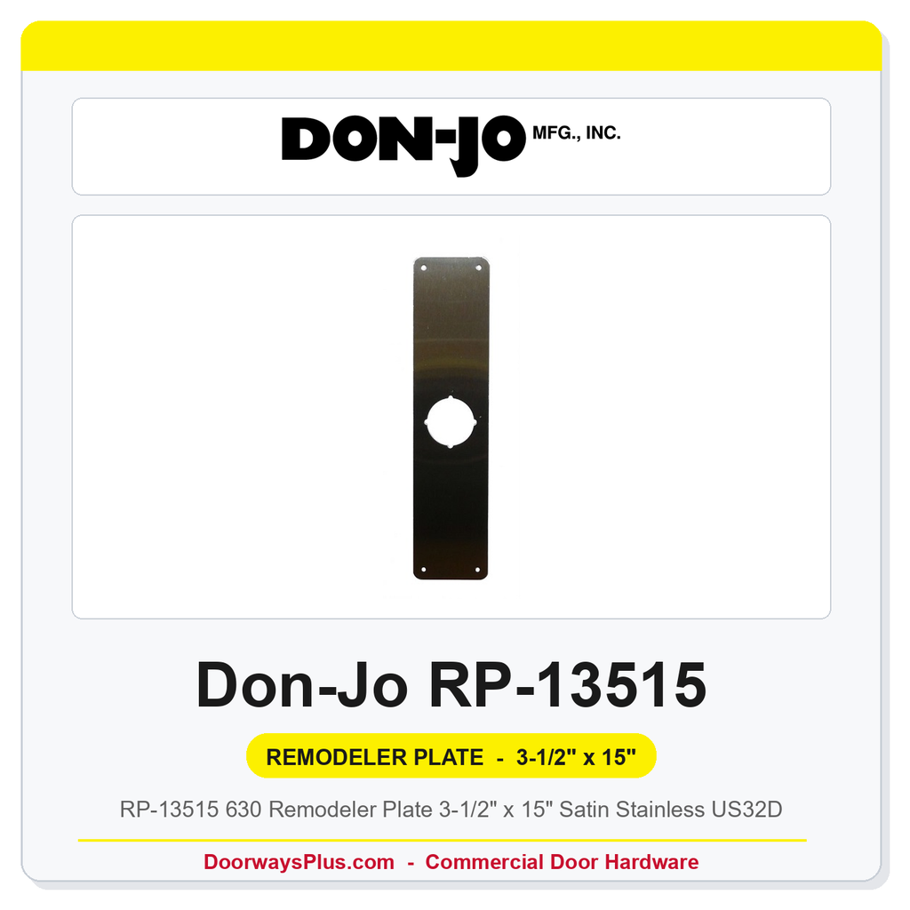 Don-Jo RP-13515 630 Remodeler Plate 3-1/2" x 15" Satin Stainless US32D