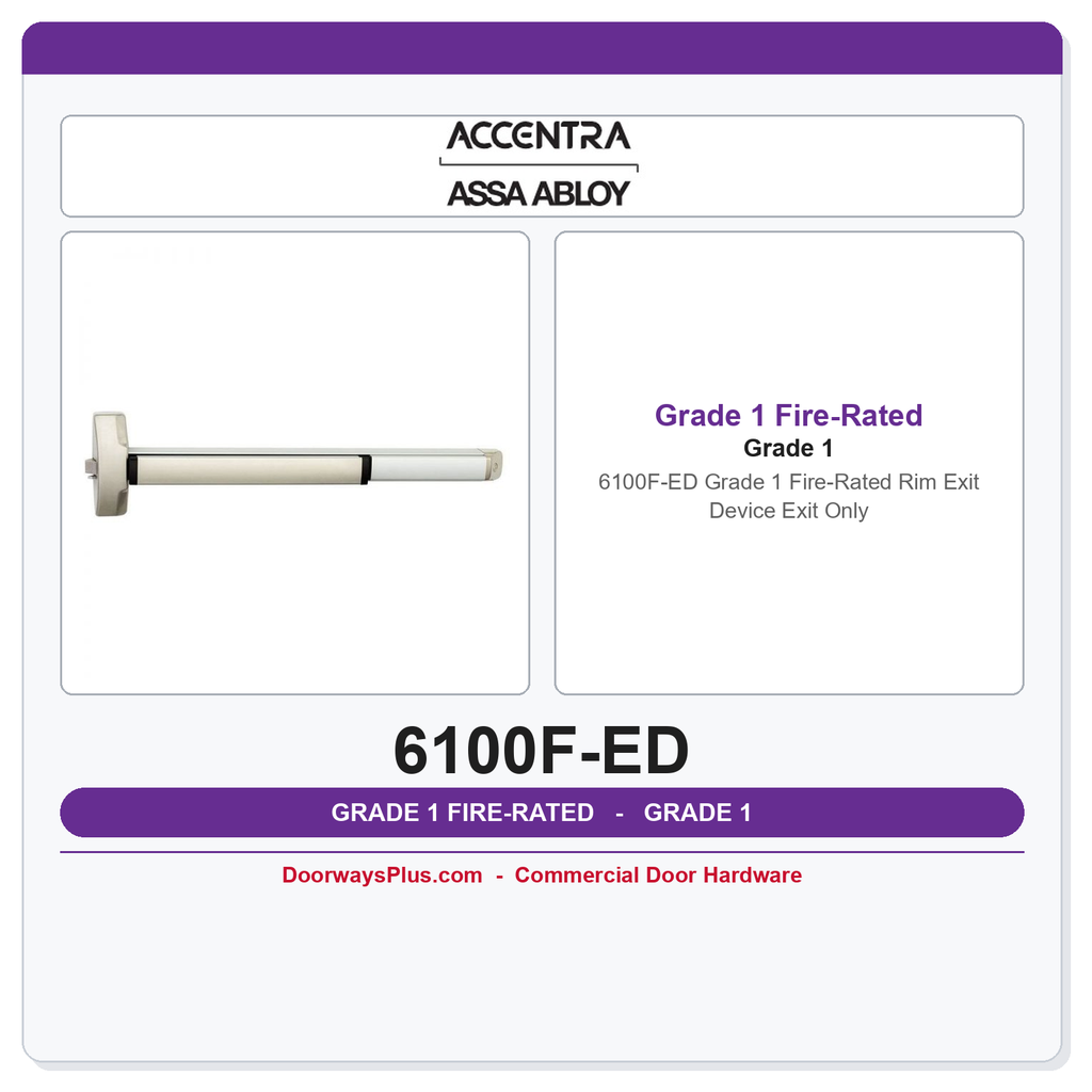 Accentra 6100F-ED Grade 1 Fire-Rated Rim Exit Device | Exit Only