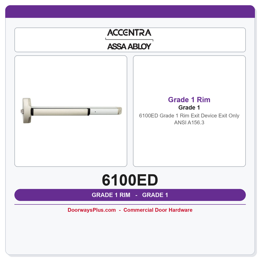Accentra 6100ED Grade 1 Rim Exit Device – Exit Only | ANSI A156.3