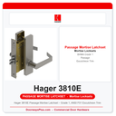 Hager 3810E Passage Mortise Latchset – Grade 1, ANSI F01 Escutcheon Trim