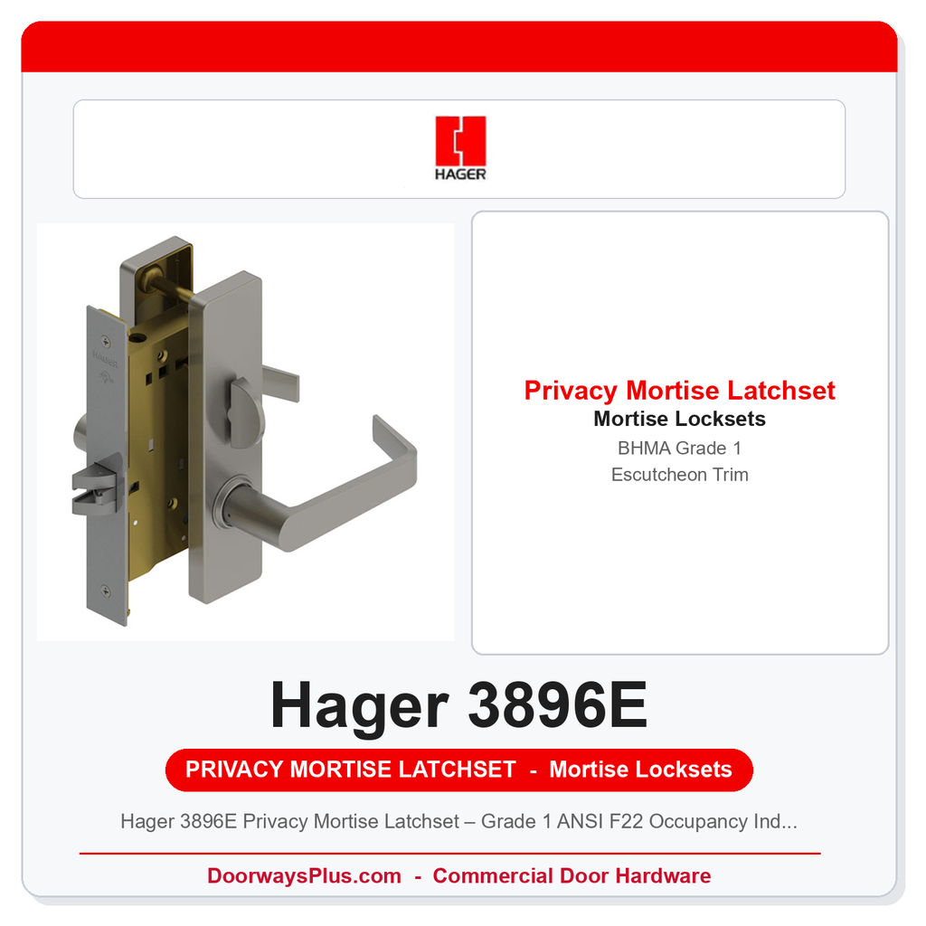 Hager 3896E Privacy Mortise Latchset – Grade 1 ANSI F22 Occupancy Indicator Escutcheon