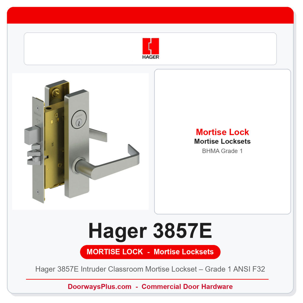 Hager 3857E Intruder Classroom Mortise Lockset – Grade 1 ANSI F32