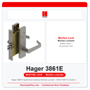 Hager 3861E Apartment Entrance Mortise Lockset – ANSI F08/F10 Grade 1 Escutcheon Trim