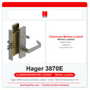 Hager 3870E Classroom Mortise Lockset – Grade 1 ANSI F05 Escutcheon Trim