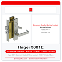 Hager 3881E Storeroom Deadbolt Mortise Lockset – ANSI F14 Grade 1 Escutcheon