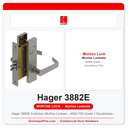 Hager 3882E Institution Mortise Lockset – ANSI F30 Grade 1 Escutcheon Trim