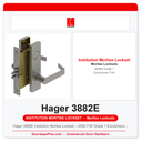 Hager 3882E Institution Mortise Lockset – ANSI F30 Grade 1 Escutcheon Trim