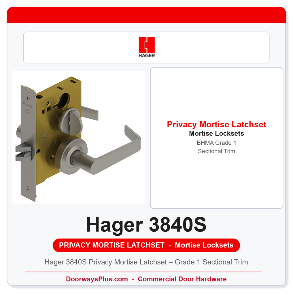 Hager 3840S Privacy Mortise Latchset – Grade 1 Sectional Trim | ANSI F22