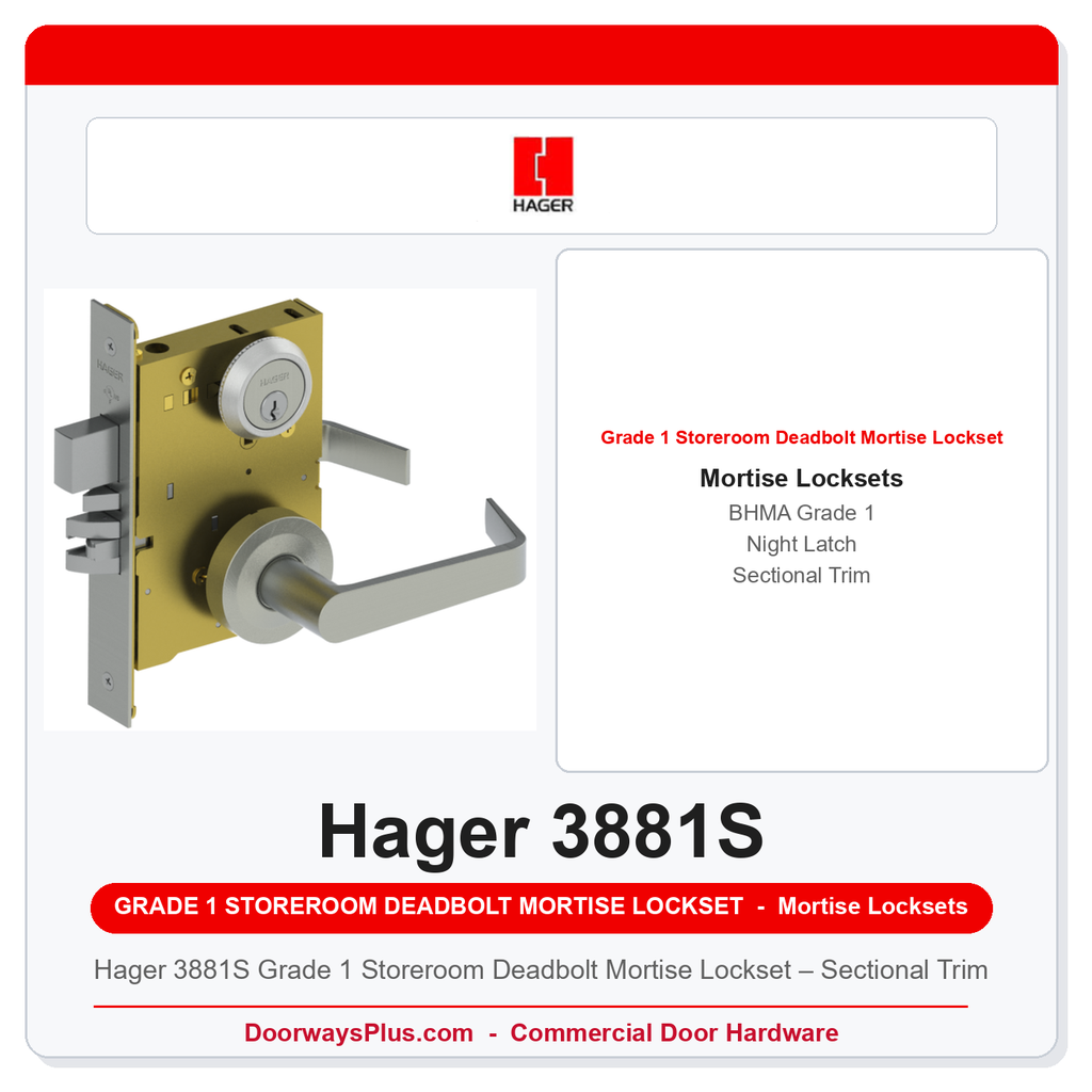 Hager 3881S Grade 1 Storeroom Deadbolt Mortise Lockset – Sectional Trim
