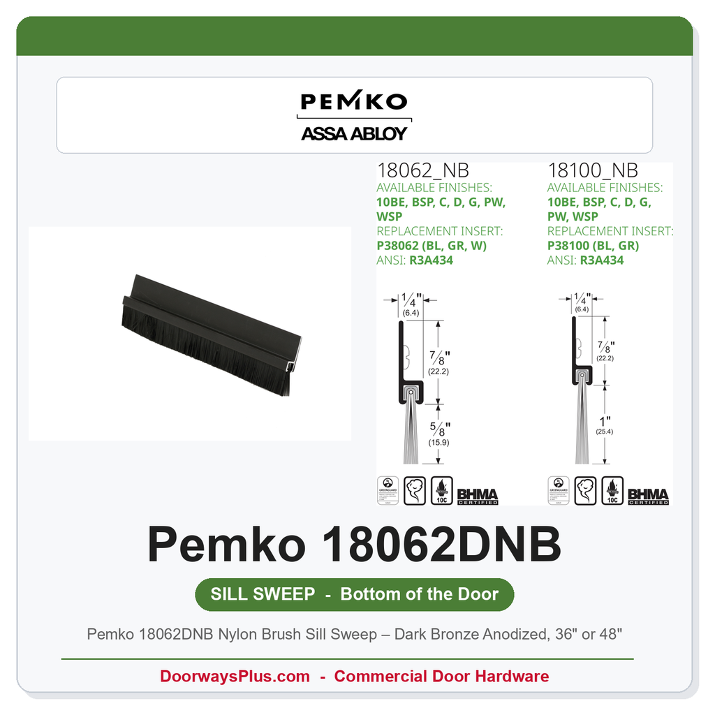 Pemko 18062DNB Nylon Brush Sill Sweep – Dark Bronze Anodized, 36" or 48"